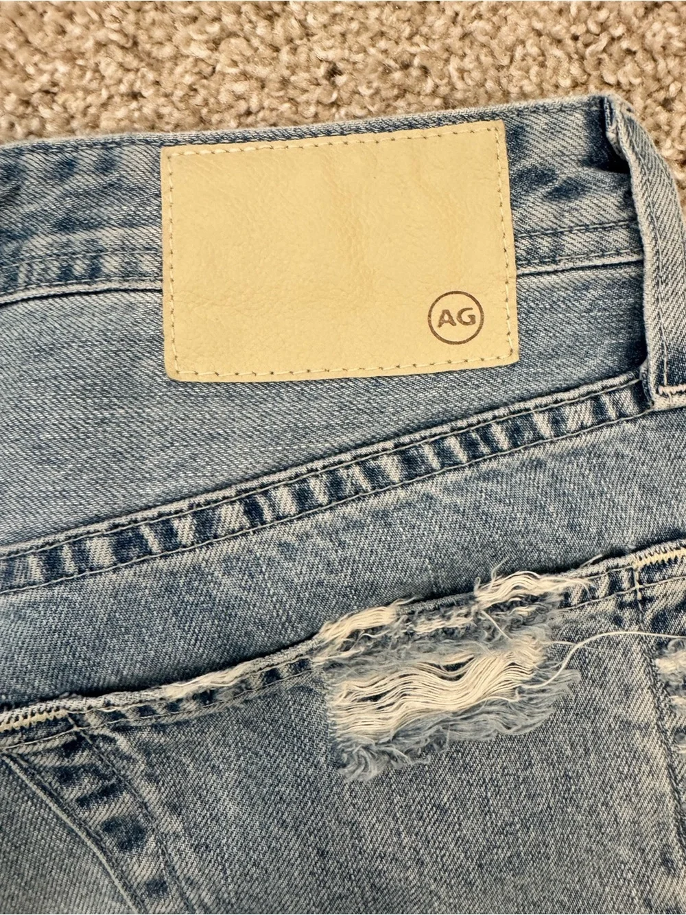 AG Adriano Goldschmied Light Blue Distressed Denim Shorts
